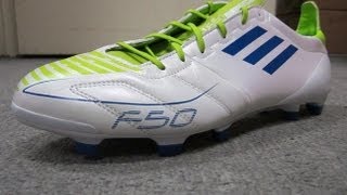 Adidas F50 Adizero TRX FG LeatherWhiteAnodized BlueSlime FG  UNBOXING [upl. by Mansur]