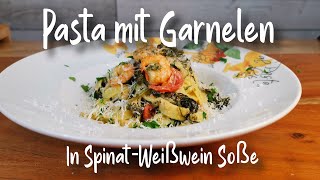 Pasta mit Garnelen in WeißweinSahnesoße  lecker und GELINGSICHER [upl. by Aramo]