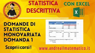 STATISTICA MONOVARIATA  EXCEL  domanda 1 [upl. by Gollin]