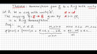 Group Theory 67 Homomorphism from Z to a Ring with Unity [upl. by Ahsinam12]