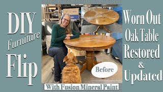 DIY Furniture Flip  Worn Out Oak Table Restored and Updated [upl. by Karilla]