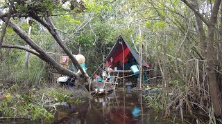 5 HARI 3 MALAM DI HUTAN RAWA MEMBUAT SHELTER BERBURU IKAN amp PERANGKAP SERTA MONSTER TERKENA RAWAI [upl. by Aitnahs]