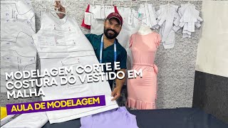 MODELAGEM CORTE E COSTURA DO VESTIDO EM MALHA DO CURSO DESCOMPLICANDO A MODELAGEM moldesderoupas [upl. by Ober]