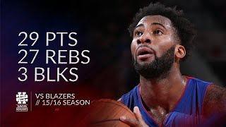 Andre Drummond 29 pts 27 rebs 3 blks vs Blazers 1516 season [upl. by Johm128]