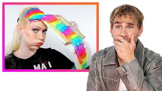 Hairdresser Reacts To Rainbow Hair Color That Also Glow 🤯 [upl. by Inaffyt]