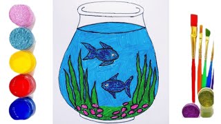 Fish tank drawing How to draw a fish tank fo kids  Fish tank 🐬 [upl. by Hubing979]