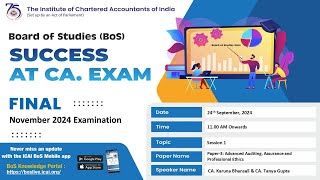 Success at CA Exam BoS Series I  Final Paper3 Advanced Auditing Assurance and 24 Sep 2024 [upl. by Simsar828]