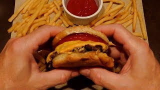 ASMR Eating a Homemade Double Cheese quotSmashquot Burger amp Fries No talking [upl. by Lindon]