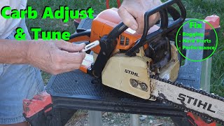 How to Adjust amp Tune a Chainsaw Carburetor Fixes Bogging  Hard Starting  Poor Performance [upl. by Boelter]