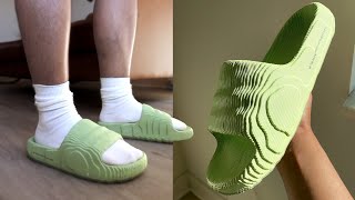 Adidas Adilette 22 Slides Magic Lime  review sizing amp on feet [upl. by Odracer]