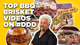 Top 10 DDD BBQ Brisket Videos with Guy Fieri  Diners DriveIns and Dives  Food Network [upl. by Nosredna195]