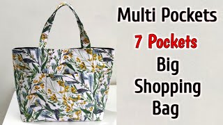 DIY 7 POCKETS SHOPPING BAG TUTORIAL  Multi pocket bag  Shopping bag making at home  DIY Tote bag [upl. by Nitnerb]