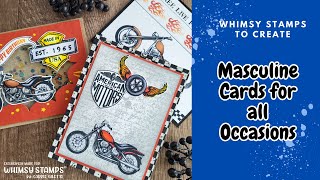 Whimsy Stamps Live Stream Masculine Cards for All Occasions Again [upl. by Eboh]