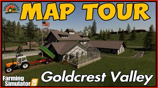 GOLDCREST VALLEY MAP Tour FS19 New Map Farming simulator 19 [upl. by Ymmot526]