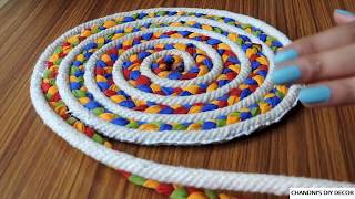 Easy Rug Making At Home Using Rope And Fabric  DIY Doormat  घर में mat बनाने का आसान तरीका। [upl. by Marte]