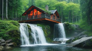 Music Relaxation With Waterfall Treehouse Forest Natural Sound [upl. by Einnel]