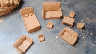 How to make DIY miniature furniture set I clay furniture making [upl. by Haeckel]