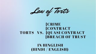 Difference Bw Tort amp other wrongs contract crime quasi contract trust  Hinglish HindiEng [upl. by Arlen]