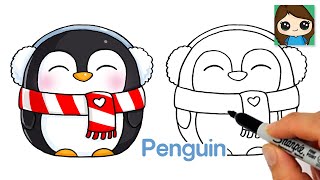 How to Draw a Winter Penguin ❄️Cute Christmas Art [upl. by Lairret]