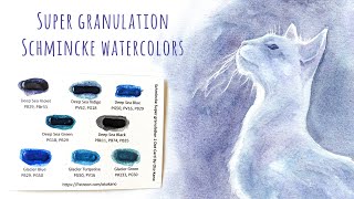 Super Granulation Schmincke Watercolors  Swatching and Painting a Cat [upl. by Janella]