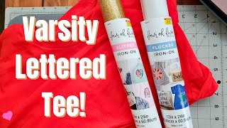 Make Your Own Varsity Lettered Tshirt  Easy Cricut Ironon Project [upl. by Avuha]