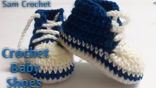 DIY Tutorial How to make Crochet Baby Shoes  Baby Booties With Shoe Laces Sam Crochet [upl. by Rakabuba]