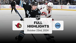 Senators at Utah Hockey Club  October 22 2024  NHL Full Game Highlights [upl. by Nagol949]