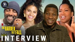 The Harder They Fall Interviews  Idris Elba Jonathan Majors Regina King amp More [upl. by Amalea876]