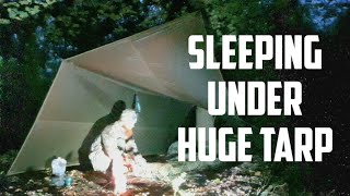 Solo Camping Under HUGE Tarp In The Woods  Pomoly Wolf Den Ultralight Tarp [upl. by Lucania808]