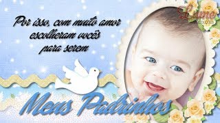 CONVITE ANIMADO VIRTUAL PARA PADRINHOS DE BATISMO  BATIZADO MENINO [upl. by Joselyn367]