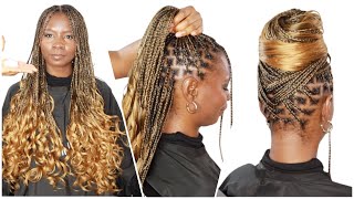 Extra Flat French curl Braids Knotless braids 2 ways Feedin  No feedin method  Freetress Braid [upl. by Karsten]