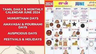 Tamil Calendar June 2024  Holidays Muhurtham Auspicious Date amp More [upl. by Aicirtam]