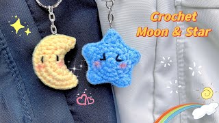 Crochet Moon and Star🌙⭐️ Crochet Couple Keychain  Móc Trăng Và Sao [upl. by Marsden214]