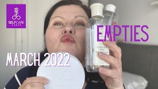 March 2022 empties 💜 skincare – toiletries – makeup 💜 Selfcare Karen [upl. by Sky]