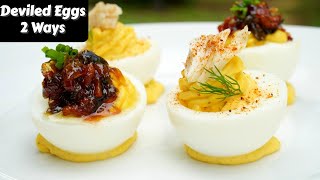 Deviled Eggs 2 Ways  Jalapeno Bacon Jam amp Crab Stuffed Deviled Eggs [upl. by Carolynn]