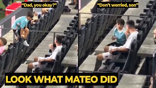 Mateo Messi cute reaction comforting his dad who was injured while watching Inter Miami game today [upl. by Hillard]