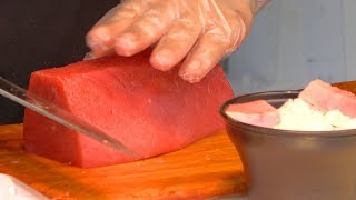 Japanese Street Food  Huge Sashimi Tuna Bowl [upl. by Delores]