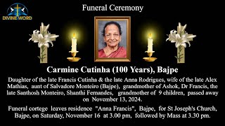 Funeral Ceremony of Carmine Cutinha 100 Years St Josephs Church Bajpe [upl. by Talia221]