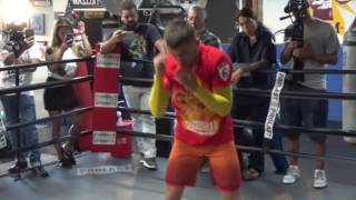 TECHNIQUE VASYL LOMACHENKO DEMONSTRATES GREAT FOOTWORK amp HAND SPEED DURING MEDIA WORKOUT [upl. by Dimond]