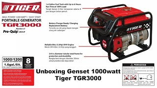 UNBOXING GENERATOR TIGER TGR3000 GENSET 1000WATT 80cc 4tak [upl. by Gnad]