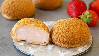 Strawberry Cream Puffs Choux Craquelin [upl. by Cara]