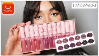 Langmanni 12 Set Liquid Lipsticks  Aliexpress Review [upl. by Tiossem]