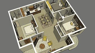 90m2  Simple house plans with 3 Bedrooms 2 Baths [upl. by Acimehs325]