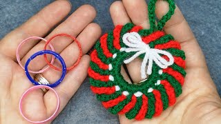 Crocheted Christmas wreath Recycled plastic ring Scrap Yarn Project [upl. by Shanly]