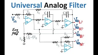 Universal Analog Filter Lowpass Highpass Bandpass and Stopband Filters with Op Amps [upl. by Nuahsyar]