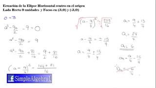 Ecuación de la Elipse  Dados Focos y Lado Recto  Centro Origen  SimpleAlgebra1 [upl. by Asiek498]