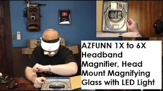 AZFUNN 1X to 6X Headband Magnifier Head Mount with LED Light for Close Work Jewelers Loupe [upl. by Thetes]