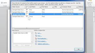 Select Recipients to Include in a Mail Merge  Word 2010 [upl. by Anilejna]