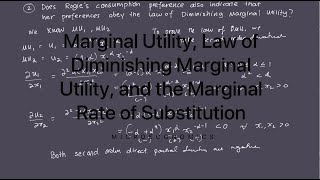 Marginal Utility Law of Diminishing Marginal Utility and the Marginal Rate of Substitution [upl. by Nolahc420]