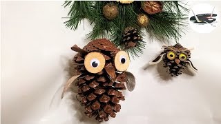 Jak zrobić sowy z szyszek na choinkę OWLS MADE OF PINECONES  Pomysły plastyczne dla każdego [upl. by Arteid]